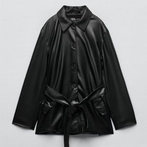 Faux Leather Belted Overshirt / jacket